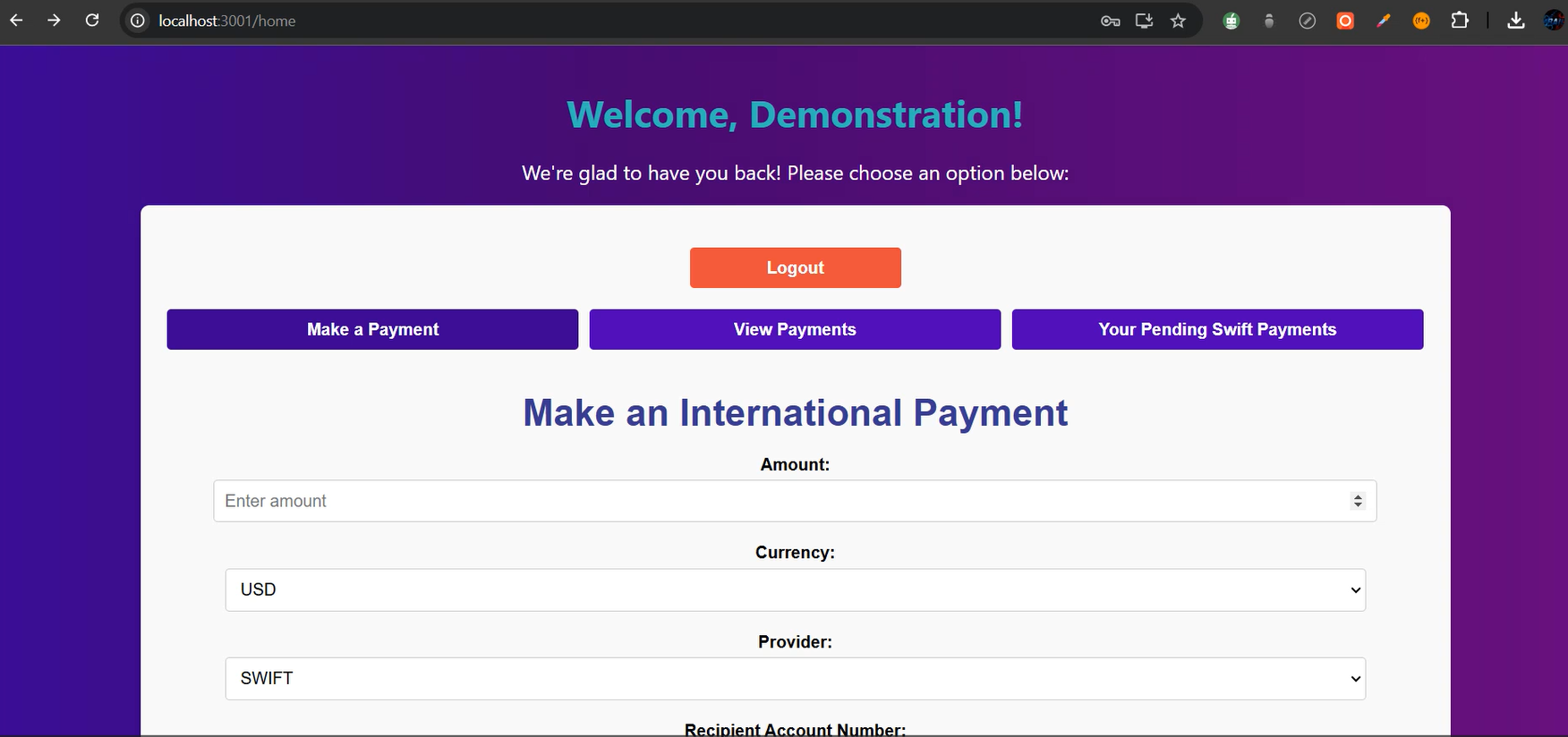 Swift Payment Portal